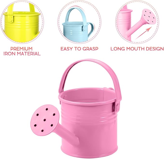 DECHOUS 5Pcs Small Metal Watering Cans for Kids, 6.7x4.7 Inch, Colored Rustic Watering Can Pot for Gardening Indoor Outdoor Plants Flower Bonsai