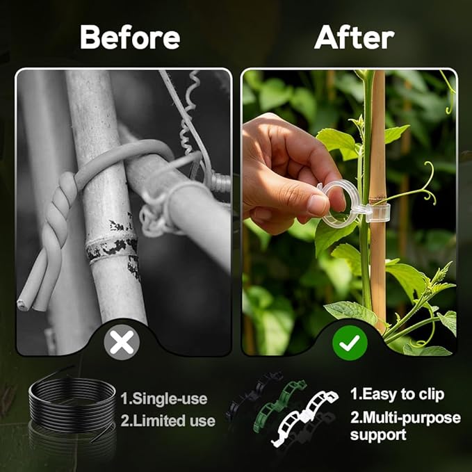 50 PCS Secured Plastic Plant Clip, 2026 New Garden Clips for Climbing Plants, Plastic Trellis Clips Plant Support Clips Tomato Grape Vine Vegetables Plant Fixing Clips (50, Green)