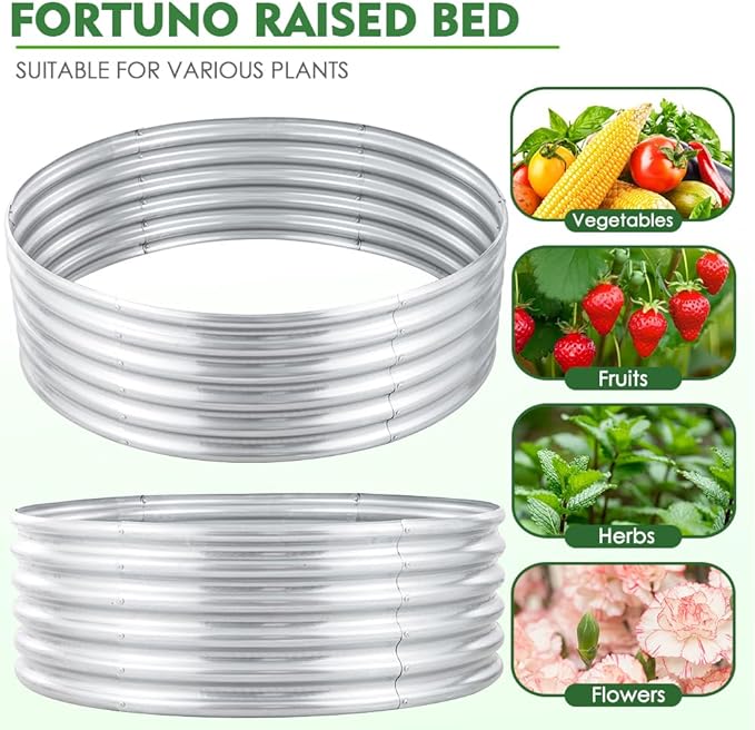 2Pcs 3X3X1.5 Ft Round Galvanized Raised Garden Bed Kit, Silver Outdoor Planter Garden Bed, Metal Raised Box for Fruits, Vegetables and Herb, Fire Pit Rings