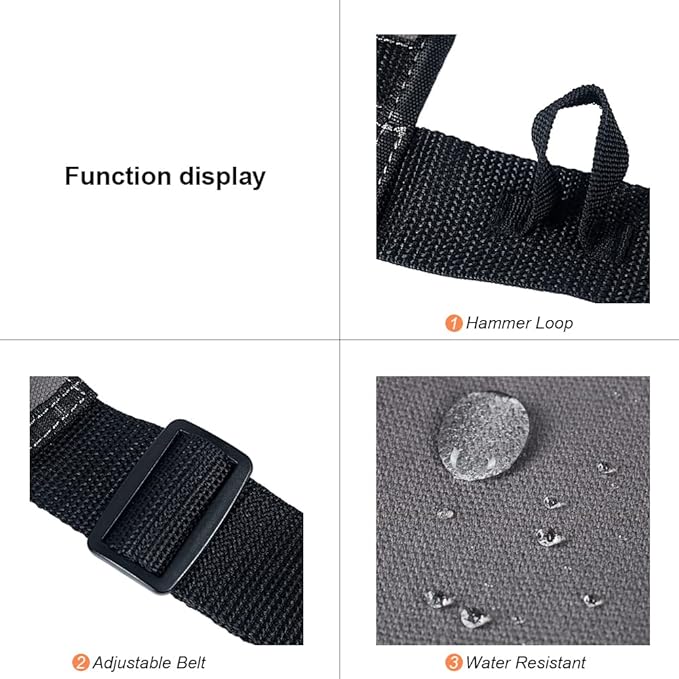Tool Pouch Belt, Utility Belt Bag with 5 Pockets, Tool Apron Pouch, Garden Tool belt for Men Women Carpenters Electricians Mechanics