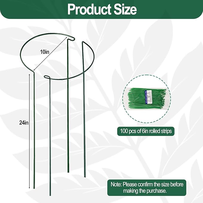 24in Tall Heavy-Duty Plant Support Stakes, 6 Pack Adjustable Peony Cages & Supports for Outdoor Plants, Large Garden Plant Stakes for Peony, Tomato