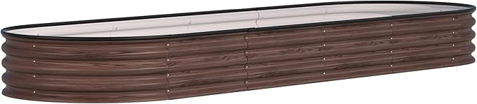 BlueWish 8x2x1FT Raised Garden Bed, 11.1” H Galvanized Raised Garden Bed with Bottomless, Rubber Strip, 9-in-1 Modular, Raised Planter Box Outdoor for Vegetable, Flower, Rustic Brown