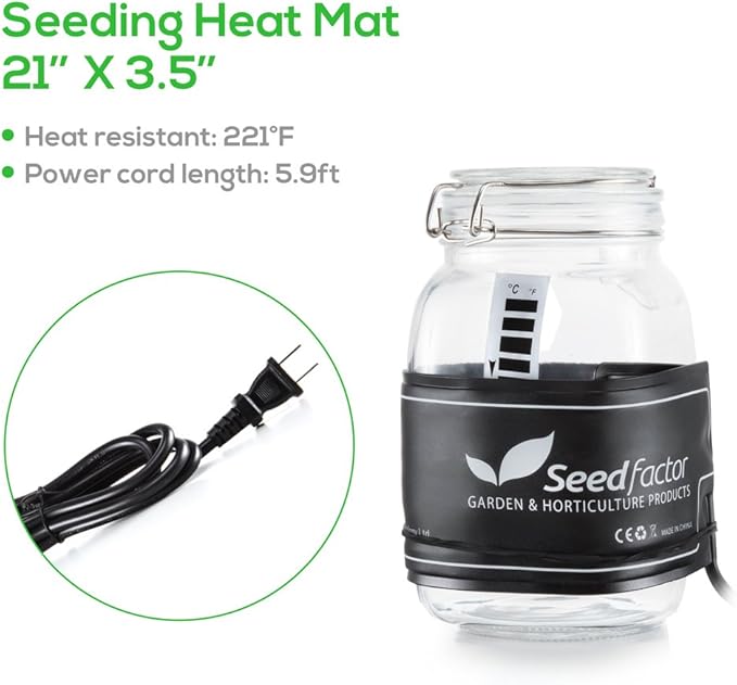 MET Certified Seedling Heat Mat, Seedfactor Waterproof Durable Germination Station Heat Mat, Warm Hydroponic Heating Pad for Indoor Home Gardening Seed Starter(3.5" X 21")