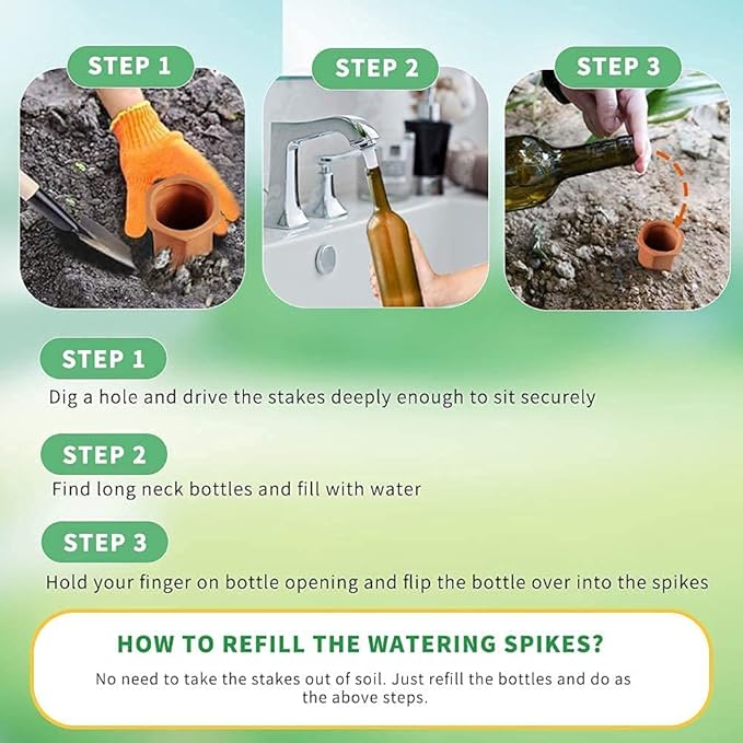 Tcamp 20 Pack Terracotta Watering Spikes, Plant Watering Devices Wine Bottle Automatic Plant Self Watering Spikes for Vacations, Self-Watering Stakes for Indoor Outdoor Plants