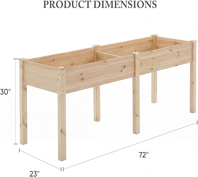 DUMOS Raised Garden Bed with Legs, 72x23x30 Inch Planter Box Outdoor with Liner for Herbs Flowers Vegetables, Elevated Wooden Garden Bed for Patio, Balcony and Backyard, Natural Wood