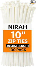 10-inch Zip Ties Clear White (100 Pack), 40 lb Tensile Strength, Self-Locking, UV Resistant Nylon Cable Ties, Wire Ties for Cable Management, Gardening, Wreaths, Office, Craft & Indoor Use by Nirah