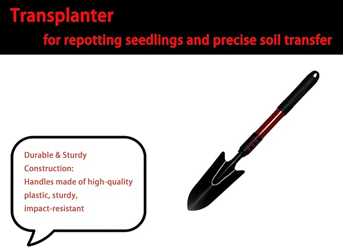 4-Piece Garden Tool Set with Ergonomic Non-Slip Handles - Hand Trowel, Transplanter, Cultivator, Rake for Gardening, Planting, Weeding