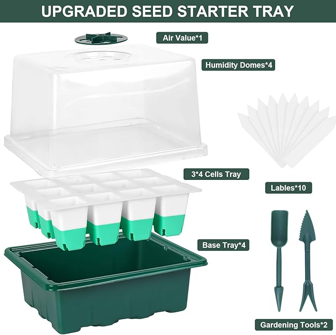Sondiko Silicone Seed Starter Tray, 48-Cell Reusable Seed Starter Kit, Seedling Starter Trays with Humidity Dome, Mini Greenhouse Germination Kit, Perfect for Gardeners