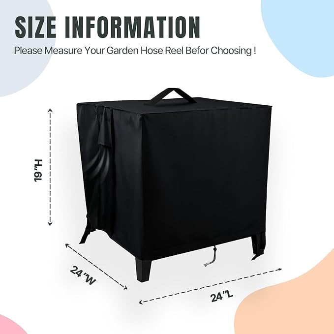 Hose Reel Box Cover,Waterproof Hoses Storage Boxes Covers for Metal Hose-Reel,Heavy Duty Garden Water Hose-Box Shield (24x24x19in,Black)