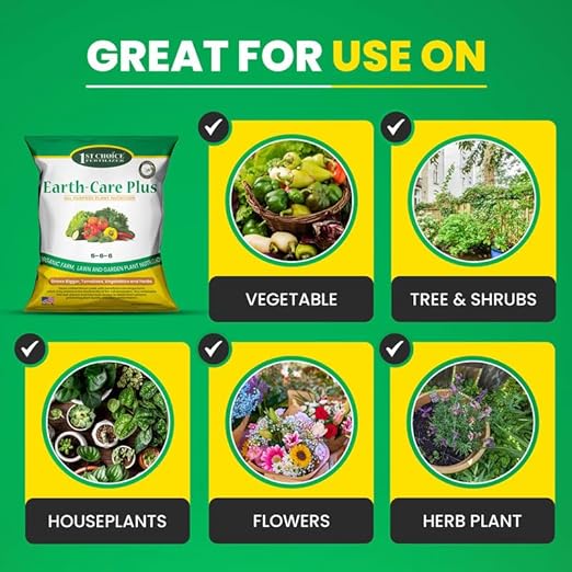 Earth-Care Plus 5-6-6 Organic Fast Acting Fertilizer for Plants - Water-Soluble Plant Food for Vegetables, Trees, and Flowers - Boost Growth for Lawns, & Gardens 4lb (1Pack)
