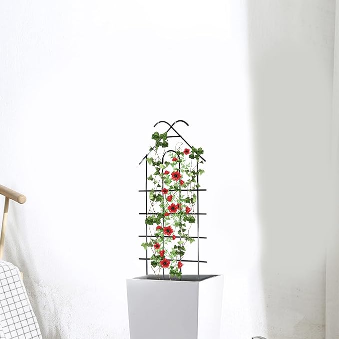 ARIFARO 24" Metal Garden Trellis for Climbing Plants, 4 Pack Plant Trellis for Potted Plants, Indoor Outdoor Black Trellis for Vines, Flowers, House Plants, 10" Wide