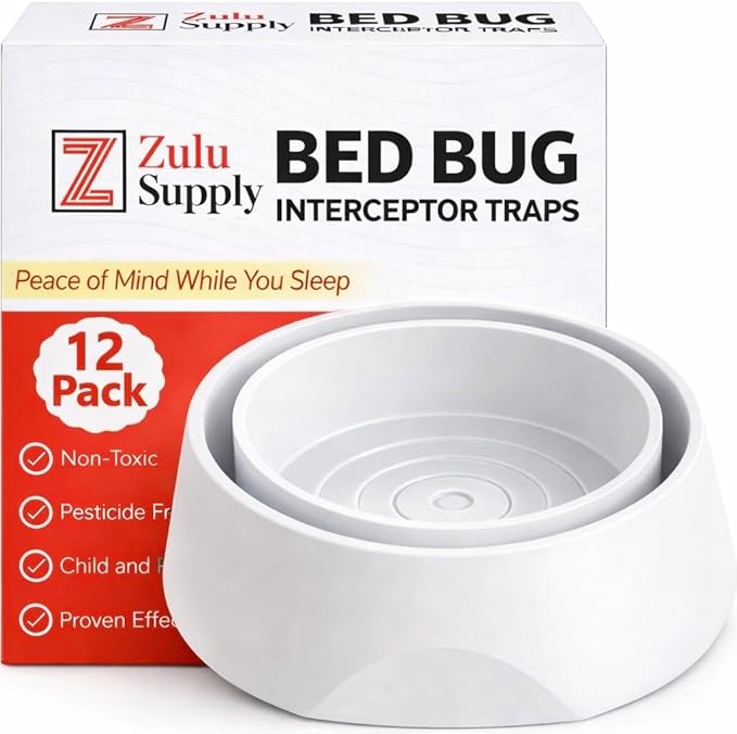 Bed Bug Interceptor Traps – White 12-Pack Passive Monitor & Detection Trap – Universal Fit for Bed & Furniture Legs – Reusable Non-Climbable Wall Pest Control Protection (White 12-Pack)