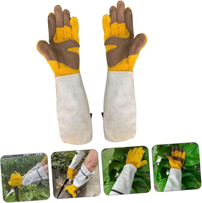 Milisten 1Pair Puncture Cowhide Garden Gloves for Safe Weeding and Pruning Comfortable Wear Resistant Arm Protectors for Gardening Welding and Handling Tasks