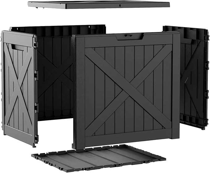 Outdoor Deck Box, 37 Gallon Resin Material, Outdoor Storage Box, Durable Waterproof UV-Resistant, Easy to Clean & Assemble, Portable Safe, Deck Storage Box for Indoor & Outdoor Use（Black）