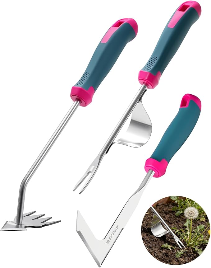 2026 Upgraded Weed Puller Tool Set, Stainless Steel Garden Weed Pullers & Hand Weeder Tool for Cracks, Crevices & Driveways, Ergonomic Non-Slip Handle Weed Remover & Crack Weeder Tool Kit