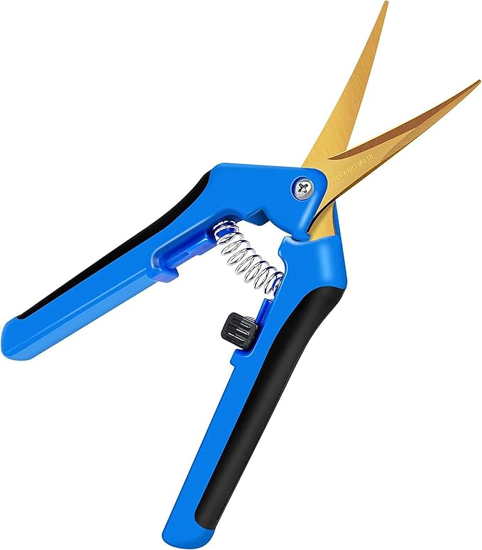 iPower 6.5 Inch Garden Pruning Shears with Titanium Coated Curved Precision Blades, Blue, 1-Pack