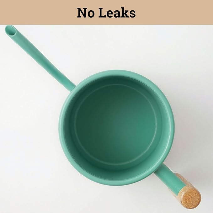 35 oz Metal Small Indoor Watering Can with Long Spout & Real Wood Handle for House Plants, Succulents, Cacti & Seedlings - Green Long Spout Watering Can Indoor Plants - Stylish, Gentle Flow, No Spills