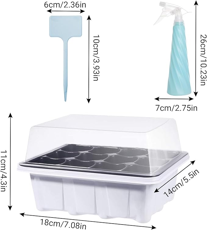Seed Starter Tray, 12 Pack 144 Cells Thicken Seed Starter Kit Seed Starter with Humidity Dome Seed Starting Trays Plant Starter and Base Mini Greenhouse Germination Kit (White)