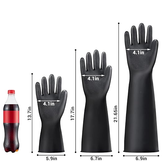 XXL 22" Black Protective Gloves for Washing Dishes, Thick Chemical Resistant Rubber Gloves Heavy Duty Safety Work Cleaning, Waterproof, Acid/Alkali/Oil Resistant, Non-Slip Diamond Grip, 1 Pair