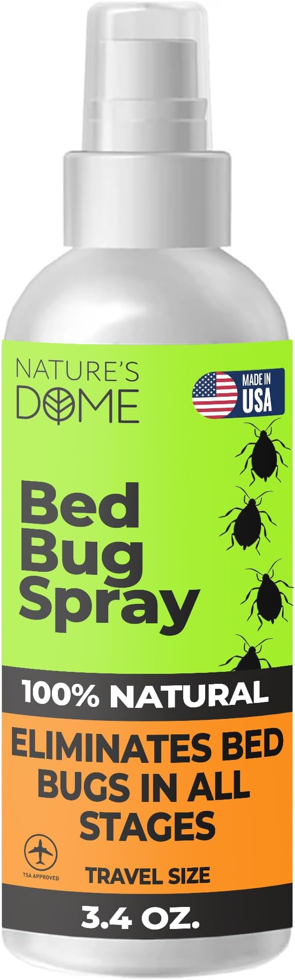 Nature's Dome Bed Bug Spray – 100% Kill Rate, Natural Bed Bug & Mite Killer, Destroys Eggs, Kills Resistant Strains, Long-Lasting Protection, Safe for Home Use (3.4 Fl Oz (Pack of 1))
