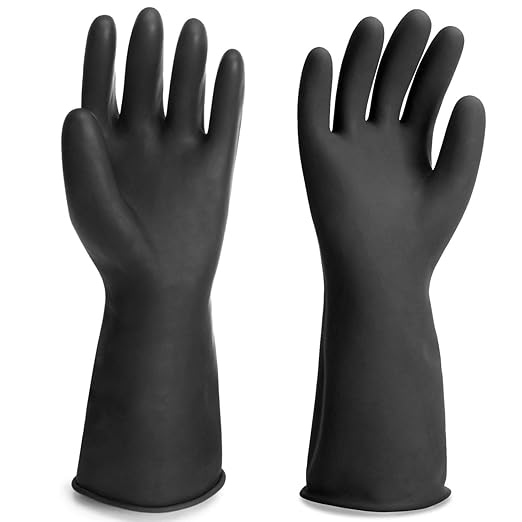 Chemical Resistant Rubber Industrial Safety Work Protective Long Gloves, Black Heavy Duty Gloves Resist Strong Acid, Alkali and Oil for Cleaning, Washing, 14 Inch, 3 Pairs Large
