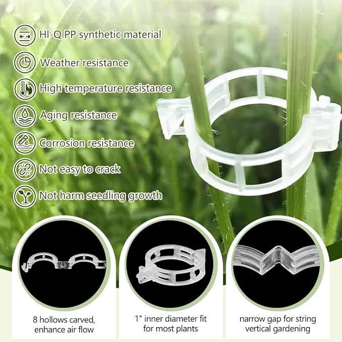 100PCS Plant Support Clips, Plastic Clips for Securing Plants, Plant Fixing Clips for Tomato Vine, Reusable Garden Clips for Climbing Plants, Grape, Vegetable Stems (300, White)