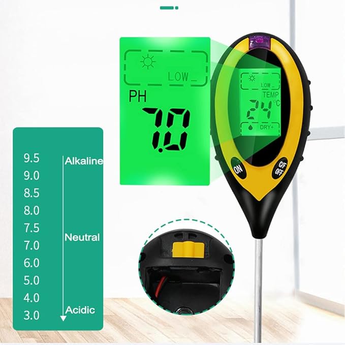 Jemora 4in1 Digital Soil Analyzer Multifunctional Soil Tester Sunlight Intensity PH Value s Temperature Detector Meter Potted Crops Planting Cultivating Tool with Dial for Field Garden Greenho