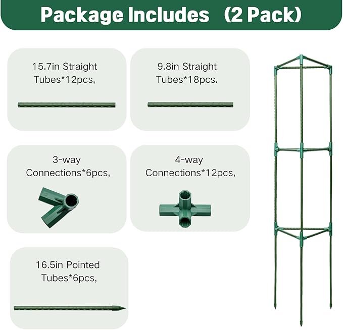 Tomato Cages for Garden&Pots, 2 Pack 50" Plant Support Trellis for Tomatoes, Cucumbers, Beans | Heavy-Duty Steel with Rust-Proof Coating | Garden Stakes for Outdoor Indoor Plants