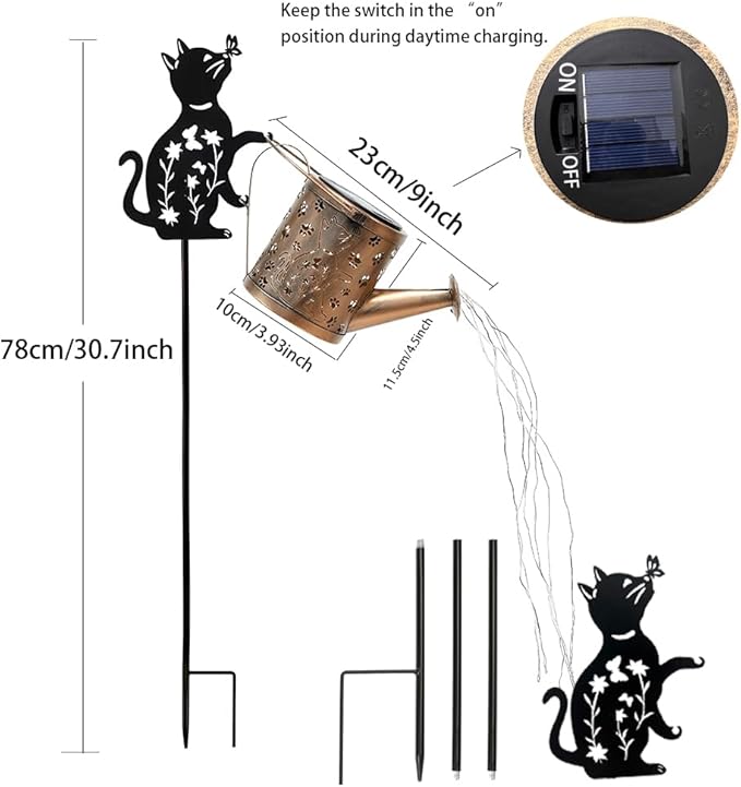 Solar Watering Can with Lights, Featuring Metal Cat Silhouette Garden Ornament Festive Gift for Women, Waterproof Outdoor Decor for Backyard Paths and Lawn(1 Pc Cat Watering Can Light)