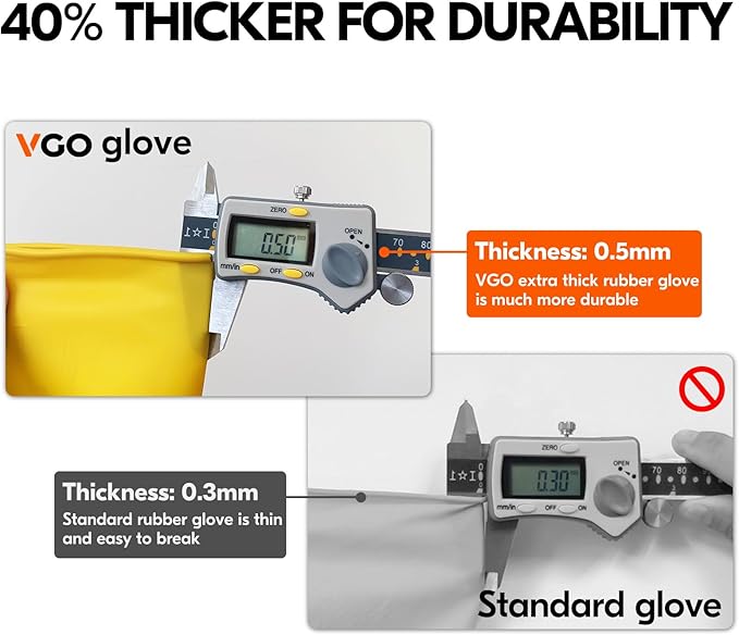 Vgo... 1-Pair Reusable Household Gloves, Rubber Dishwashing gloves, Extra Thickness, Long Sleeves, Kitchen Cleaning, Working, Painting, Gardening, Pet Care (Size XL, Yellow, HH4601)
