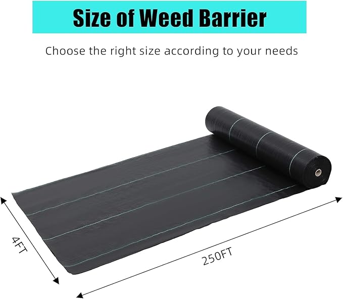 Broadfashion 4ft x 250ft Premium Weed Barrier Landscape Fabric, 5oz Heavy Duty, Weed Control Fabric, High Permeability Good for Flower Bed, Driveway Fabric Ground Cover