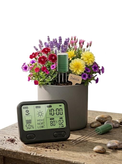 Soil Moisture Meter for Plants, Multi-Zone Wireless Soil Test Kit & Soil Thermometer, TDR4-in-1 Plant Water Meter, 230ft RF, IPX5 Waterproof, Indoor Outdoor Garden Lawn Farm(Display+2Sensor)