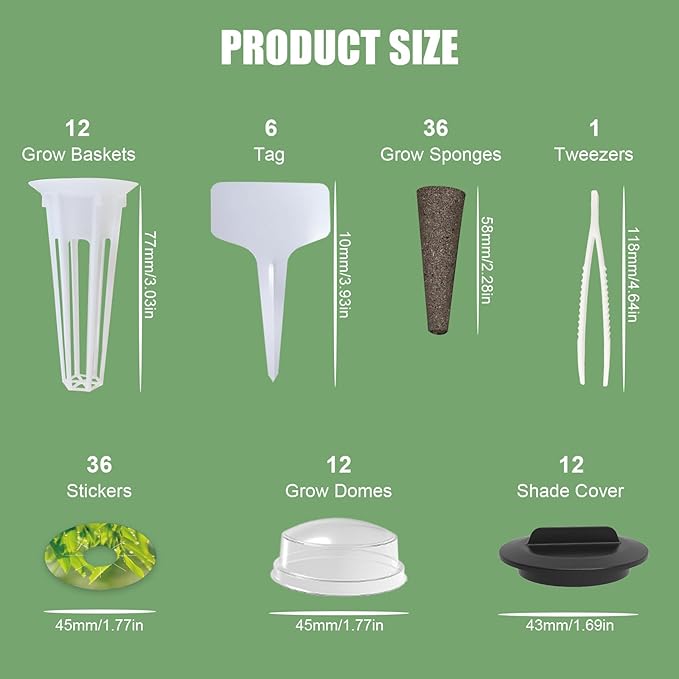 115Pcs Hydroponic Pods Supplies for Aerogarden Pods, Hydroponics Garden Accessories, Grow Anything Kit, 36 Grow Sponges 12 Grow Baskets 12 Grow Domes 36 Pod Labels 12 Spacers 6 Plant Labels 1 Tweezer
