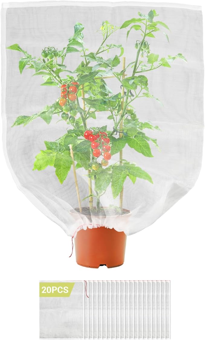Garden Bug Netting Bags, Enpoint 20PCS 29 x 21 inch Insect Bird Barrier Netting Mesh with Drawstring, Fruit Protection Wraps Plant Covers to Protect Bananas, Watermelon, Spaghetti Squash