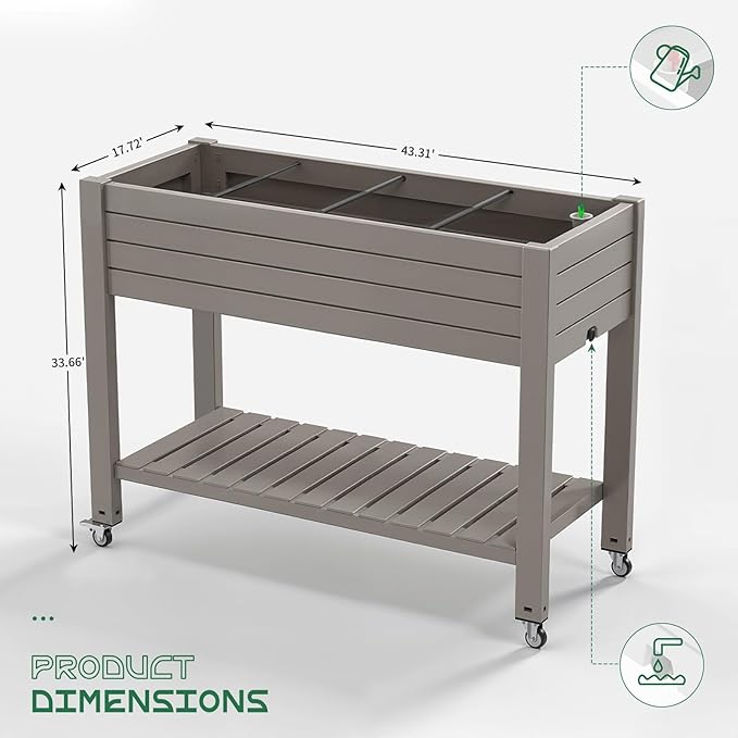 EasyUp 21 Gallon Raised Garden Bed with Wheels, Elevated Planter with Storage Shelf, Weatherproof Mobile Garden Box for Patio Balcony Vegetables & Flowers (Brown)