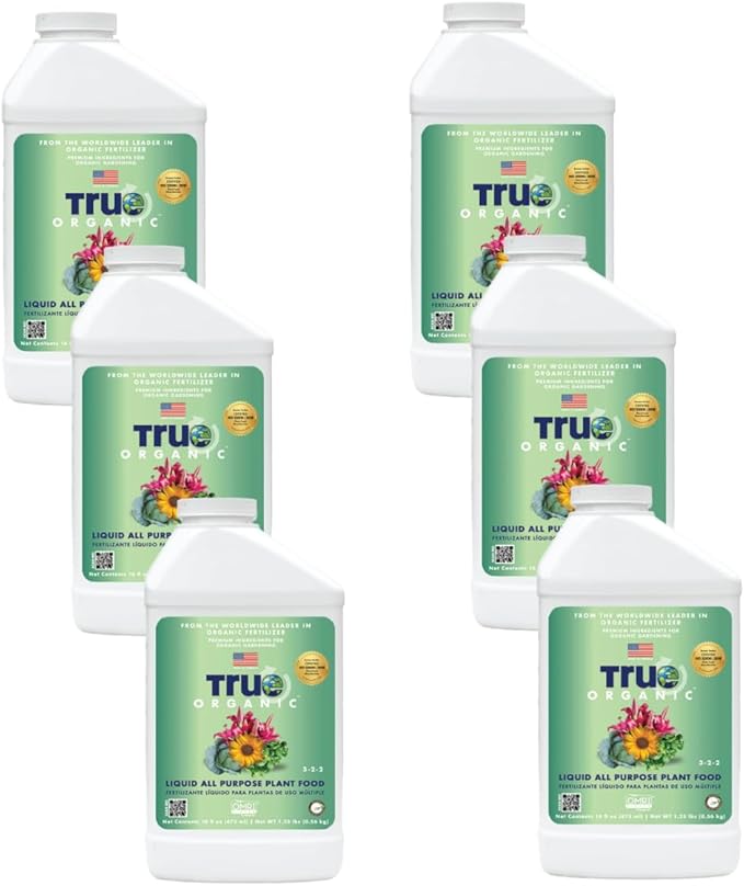 True Organic Liquid All Purpose Plant Food – Organic Fertilizer for Fruits, Flowers, Vegetables, Herbs & Foliage – Indoor & Outdoor Use – 32 fl. oz. – Covers 60 sq. ft.- Case of 6