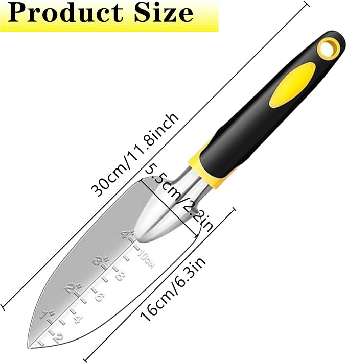 Garden Shovel Trowel Garden Tool with Measurement Mark, Aluminum Heavy Duty Gardening Tool with Ergonomic Handle, Rust Resistant Hand Shovel Spade for Planting Transplanting Weeding Digging