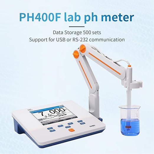 High Precision Lab Benchtop pH Meter,Data Storage 500 Sets,0.002 pH Accuracy,Support for USB or RS-232 Communication,1-5 Points Auto Calibration,High Resolution LCD Display, 5.7 inch (PH400F)
