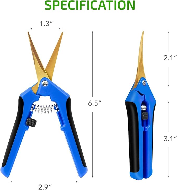 iPower 6.5 Inch Garden Pruning Shears with Titanium Coated Curved Precision Blades, Blue, 1-Pack