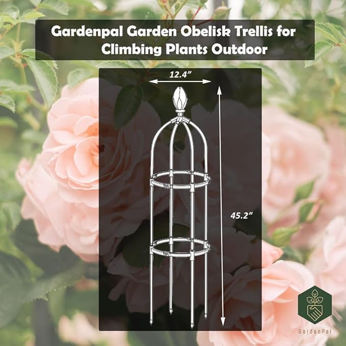 GardenPal Garden Obelisk Trellis, Tomato Cage and Plant Support for Climbing Plants, Potted Tall Plant Stakes for Vine Vegetable Flower Support Outdoor Indoor - 1 Pack