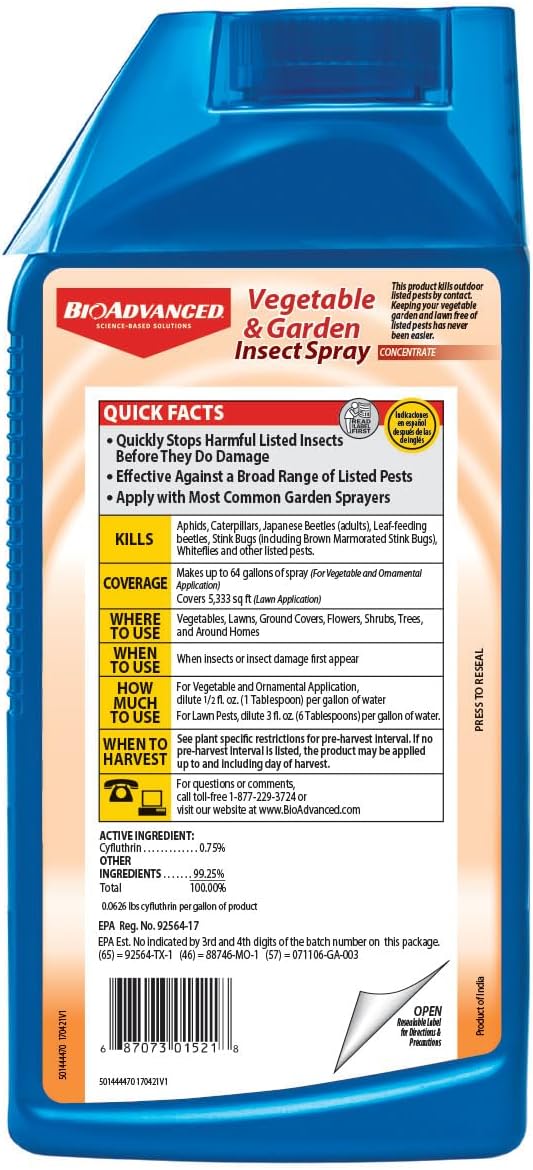 BioAdvanced Vegetable and Garden Insect Spray, Concentrated Insecticide, 32-Ounce
