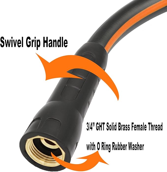 Hybrid Garden Hose 5/8 IN. x 75 FT, Heavy Duty, Lightweight, Flexible with Rotatable Handle and Solid Brass Fittings, Gray+Orange