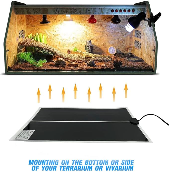 Reptile Heating Mat, 2PCS Reptile Heating Pad with Temperature Adjustment for Reptiles Tortoise Snakes Lizard Gecko Hermit Crab Amphibians - Removable Terrarium Heat Mats(20W,11x16.5 inches)