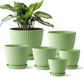 RooTrimmer 7.5/6.5/5.5/4.9/4.2/3.5 Inch Plant Pots with Saucers & Drain Holes - Indoor/Outdoor Flower Pots for Succulents, Herbs, Cactus - Modern Lightweight Durable Planter Set, Green