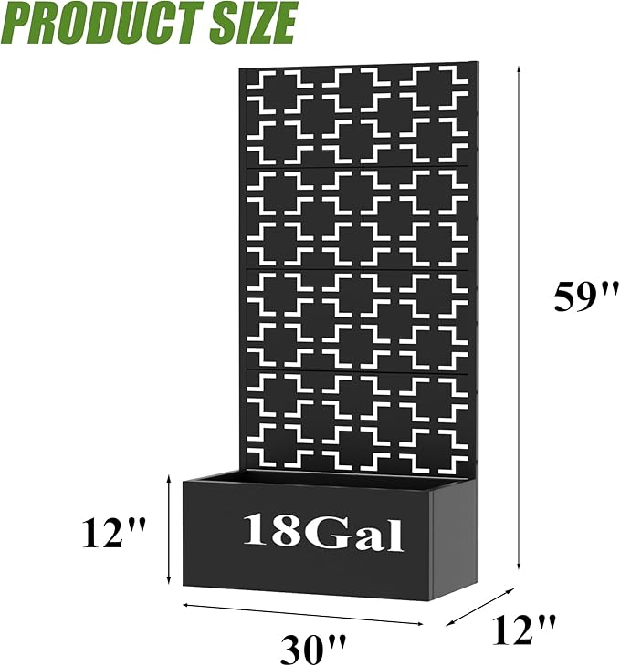 Casaphoria Metal Raised Garden Bed with Trellis, 59"x30"x12" Planter Box for Climbing Plants, Vegetables & Vines, Features Drainage Holes and Privacy Screen, Black-Square