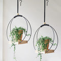 Plant Hangers Indoor with Wood Base -2 Pack Boho Macrame Hanging Plant Holder for Indoor Plants Hanging Planter for Wall/Window/Room Decor Black (Pot & Plant Not Included)