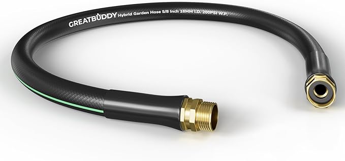 GreatBuddy Garden Hose 3ft, 5/8" Water Hose Heavy Duty, Flexible, Lightweight Hybrid Hose, Burst 600 PSI with Solid Brass Male to Female Fittings Leakproof Hose for Backyard, Garden