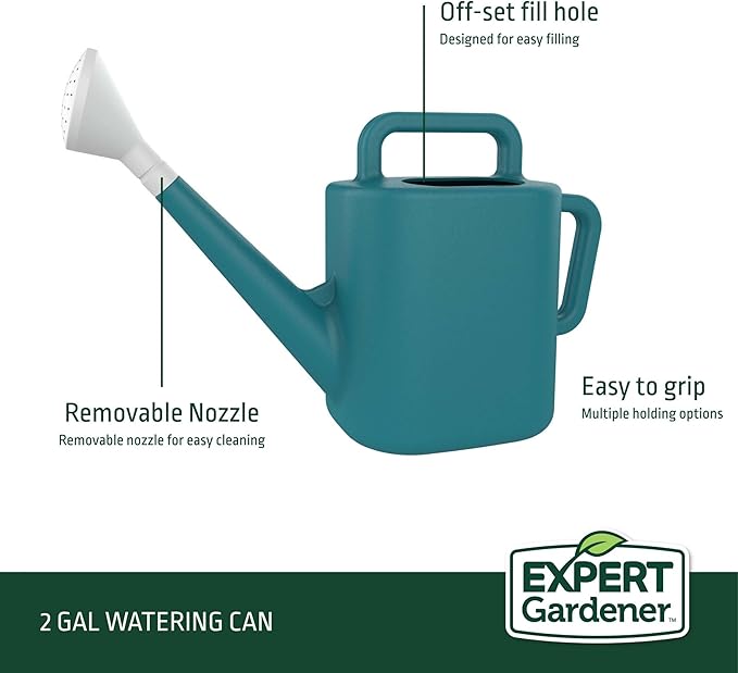 Expert Gardener 2 Gallon Resin Watering Can – Durable Plastic Garden Watering Can with Dual Handles & Controlled Flow Spout, Lightweight for Indoor & Outdoor Plants, Green (Teal Thunder)