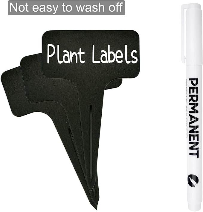 120pcs Plant Labels, Plastic Plant Tags, T-Type Garden Waterproof Name Stakes Plant Markers for Outdoor Garden Flower Vegetables Potted Plants Seed with A Marker Pen (6 x 10 cm, Black)