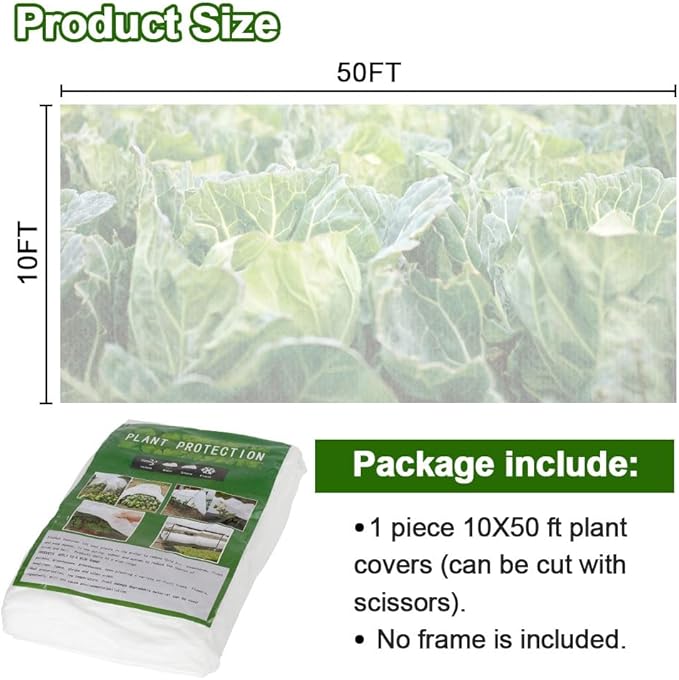 Plant Covers Freeze Protection, 10x50FT Reusable Thickened Winter Floating Row Covers, Frost Cloth Blanket Shade Cloth Garden Fabric Plant Cover for Raised Beds Vegetables Insect Winter Frost